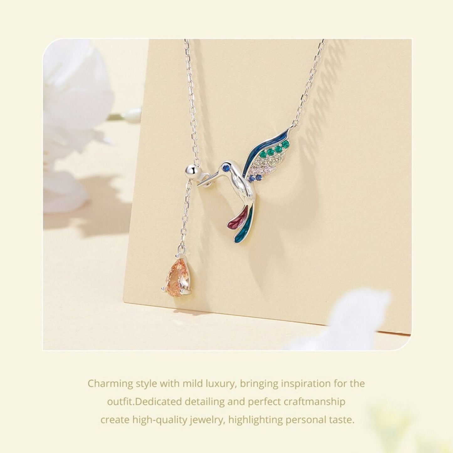 Hummingbird Shape S925 Sterling Silver Necklace with Zirconia Diamond - Exquisite Jewelry