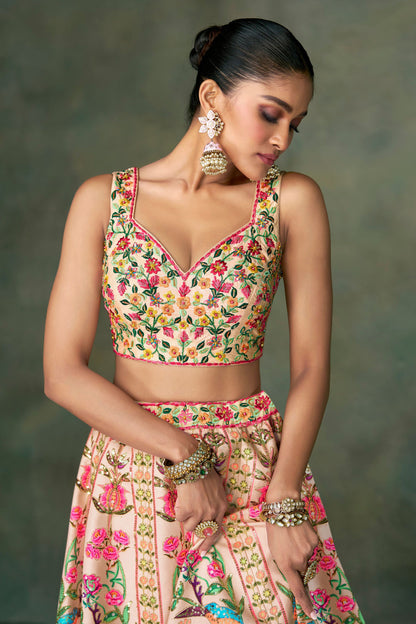 Multicolor Taffeta Silk Lehenga Choli For Indian Festivals & Weddings - Embroidery Work