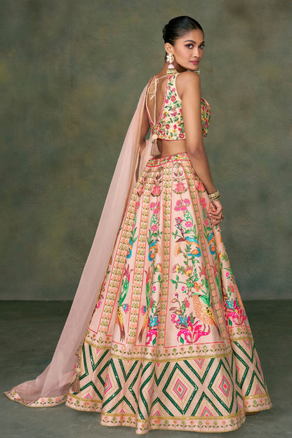Multicolor Taffeta Silk Lehenga Choli For Indian Festivals & Weddings - Embroidery Work