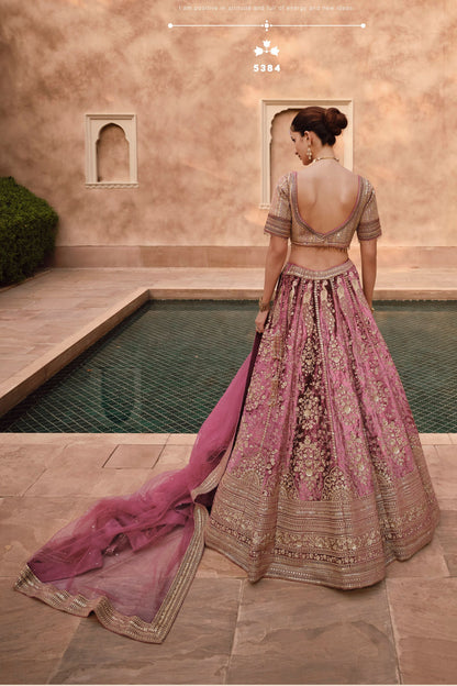 Pink Lycra Silk Lehenga Choli Handwork Blouse For Indian Festivals & Weddings - Embroidery Work, Handwork