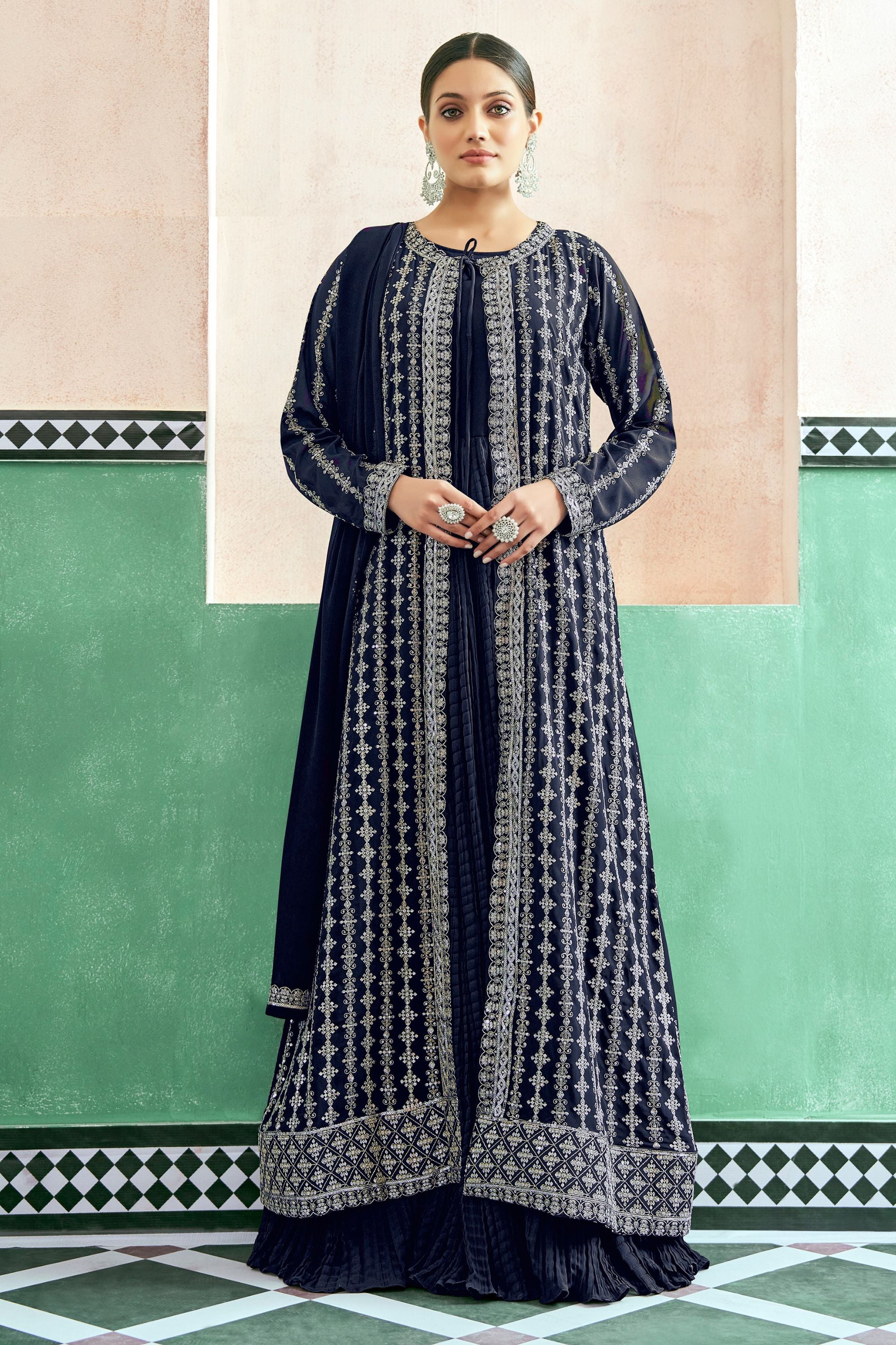 Muslim Wedding Dresses For Guests: Blue Georgette Anarkali HATKE BRIDE Muslim Wedding Dresses For Guests: Blue Georgette Anarkali HATKE BRIDE