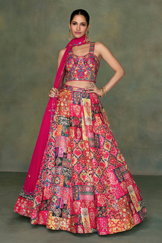Pink Taffeta Silk Lehenga Choli For Indian Festivals & Weddings - Embroidery Work