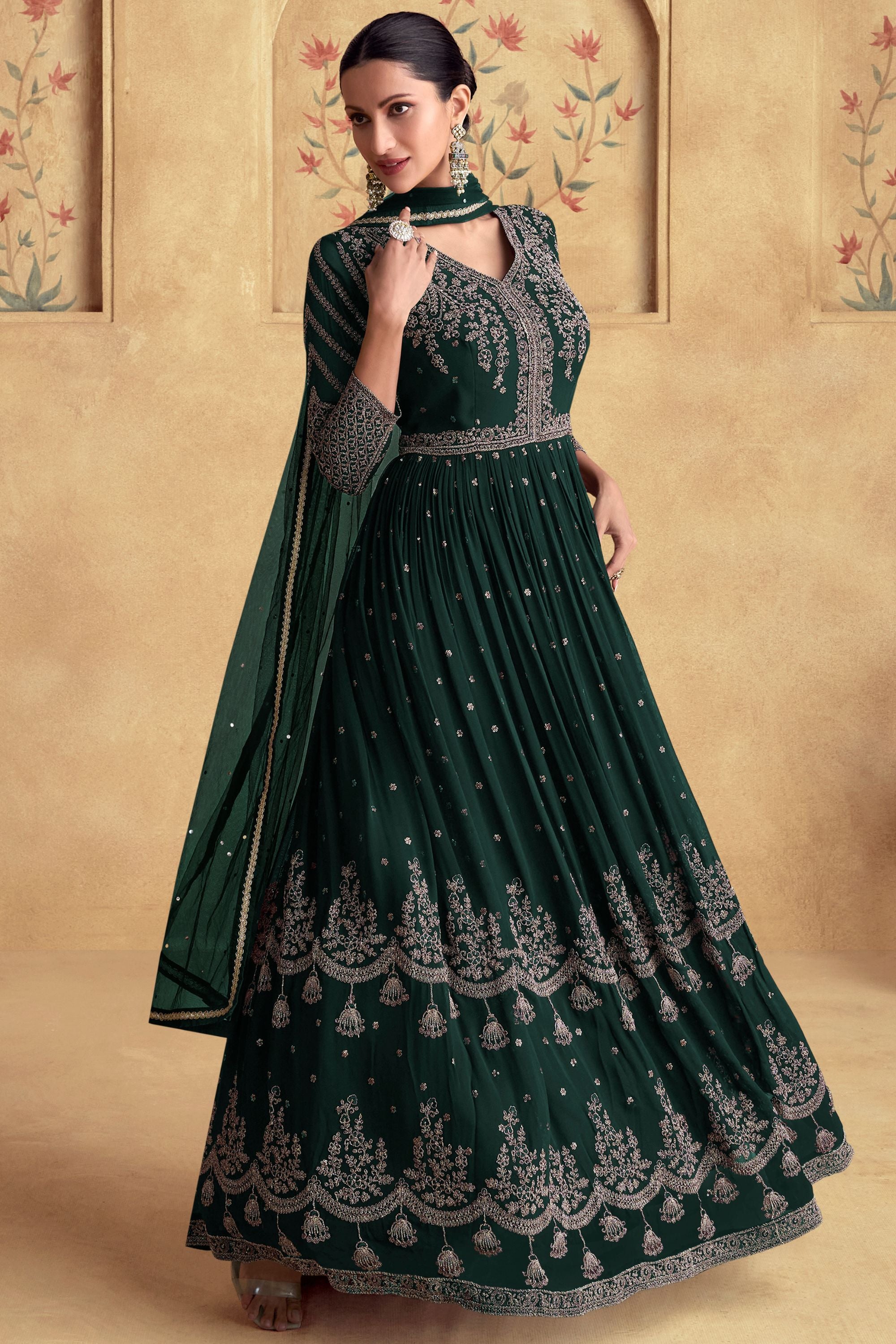 Bridesmaid Gown India: Dark Green Henna-Inspired Silk Suit HATKE BRIDE Bridesmaid Gown India: Dark Green Henna-Inspired Silk Suit HATKE BRIDE