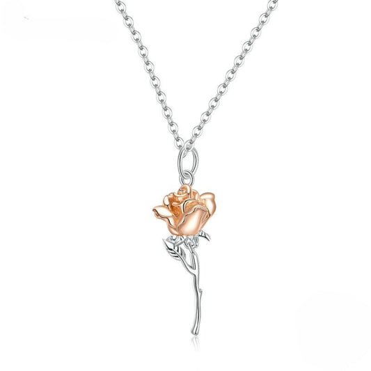 Rose Shape S925 Sterling Silver Necklace with Zirconia Diamond - Elegant Floral Pendant Jewelry
