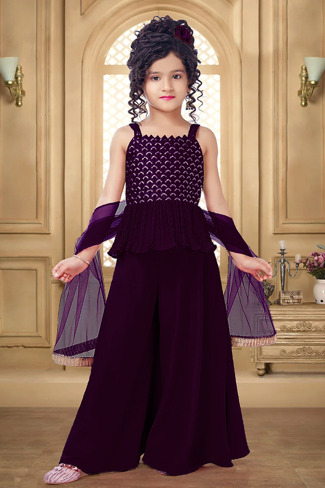 Kids Purple Plazo Suit Girls Indian Wedding Dress Outfit – HATKE
