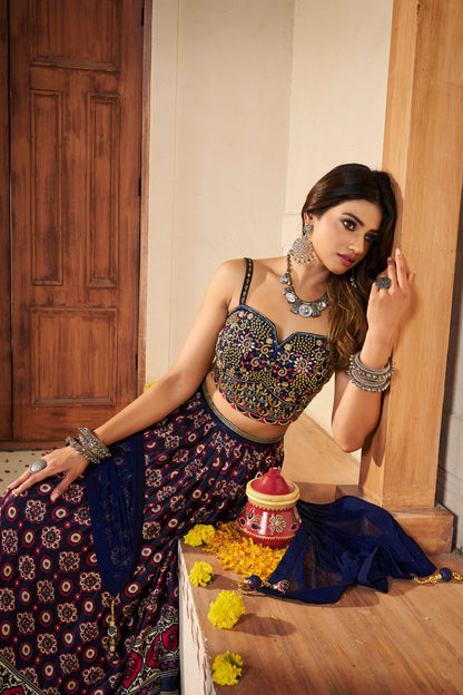 Multicolor Pakistani Silk Lehenga Choli For Indian Festivals & Weddings - Thread Embroidery Work, Mirror Work, Handwork Work