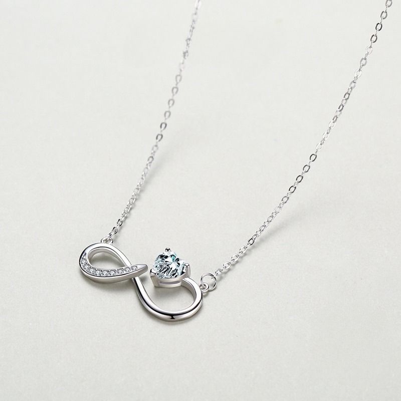 Infinity Pendant Necklace - S925 Sterling Silver Necklace with Clear Zirconia Diamond Jewelry - Exquisite Engagement Party Wedding Jewelry