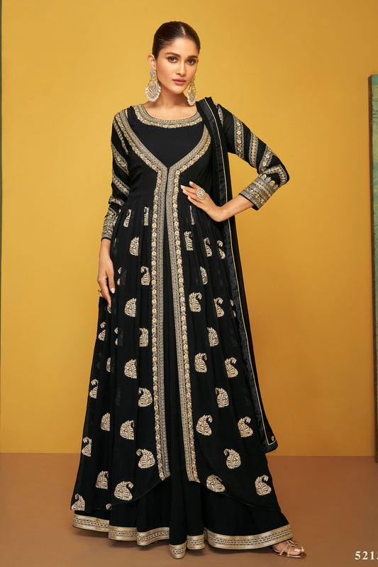 Black Pakistani Georgette Anarkali Suits For Indian Festivals & Weddings - Embroidery Work