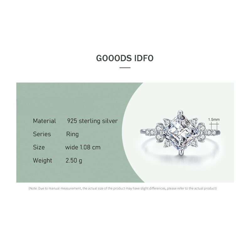 925 Sterling Silver Elegant Romantic Princess Square Dazzling CZ Rings For Women - Luxury Wedding Jewelry Gift