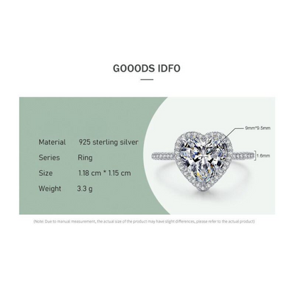 925 Sterling Silve Elegant Romantic Sparkling Zircon Heart Rings For Women - Classic Wedding Jewelry
