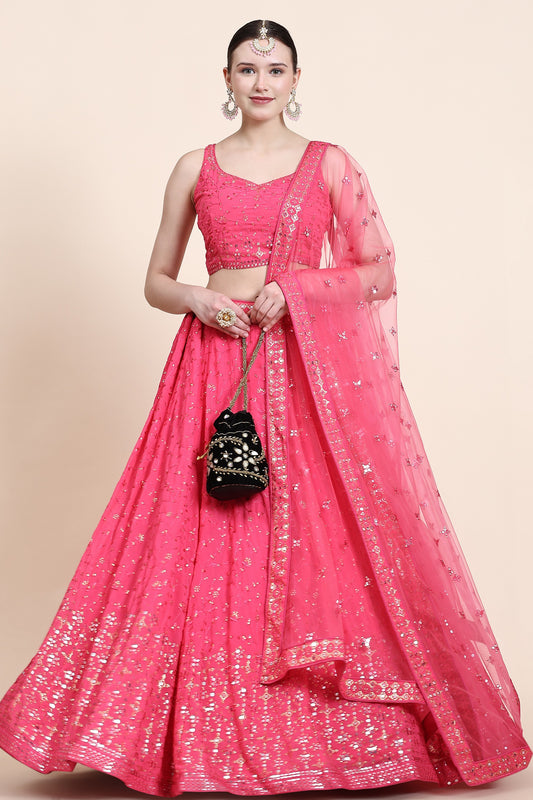 Pink Georgette Lehenga Choli For Indian Festivals & Wedding - Sequence Embroidery Work