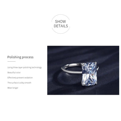 925 Sterling Silver Sparkling Finger Rings - 3CT Luxury Rectangle Zircon CZ Ring - Fine Female Fashion Jewelry