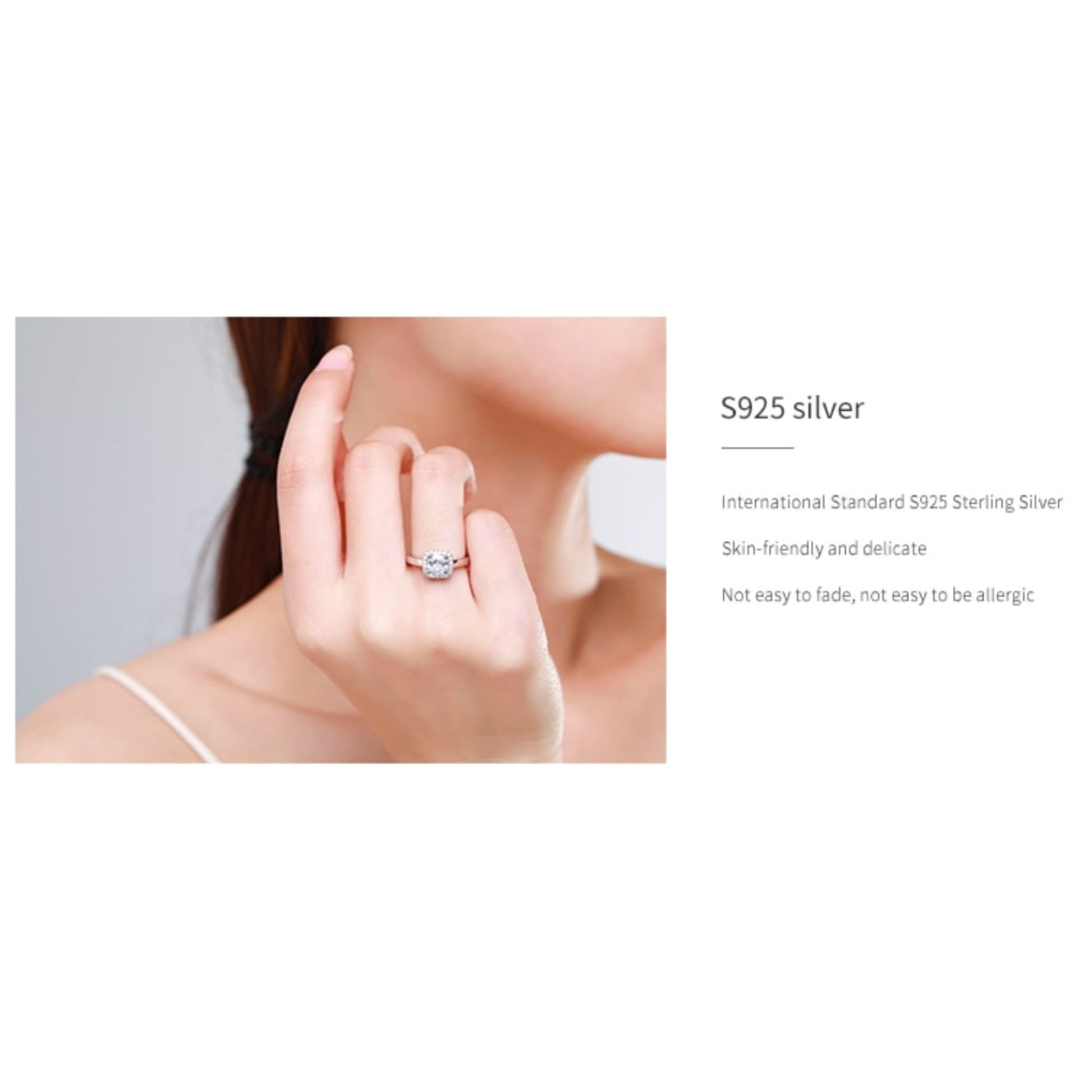 925 Sterling Silver Simple Square CZ Charm Rings for Women - Minimalist Fine Jewelry