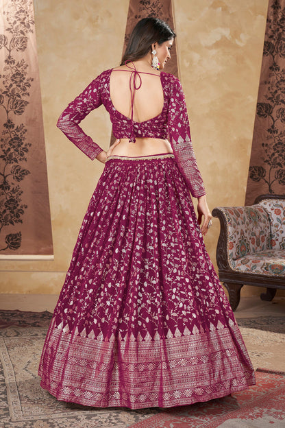 Pink Georgette Lehenga Choli For Indian Festivals & Weddings - Thread Embroidery Work, Foil Mirror Work