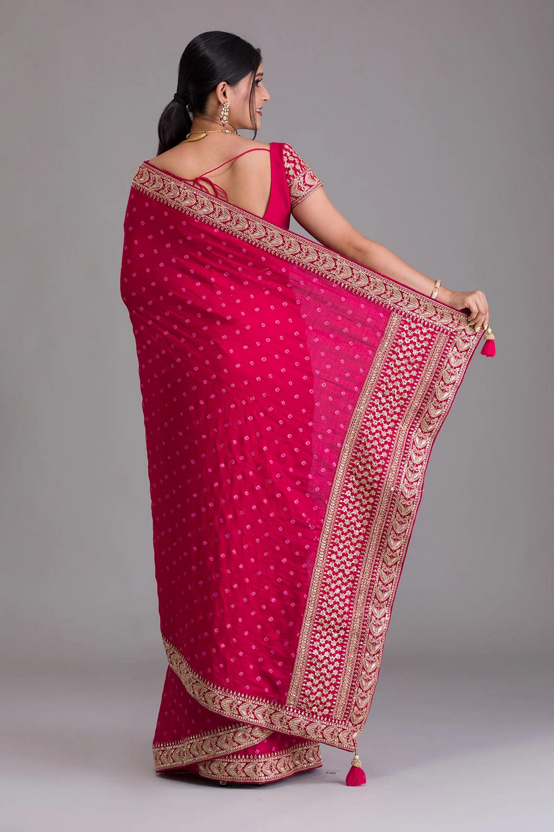 Pink Indian Georgette Saree For Indian Festivals & Weddings - Sequence Embroidery Work, Dori Work