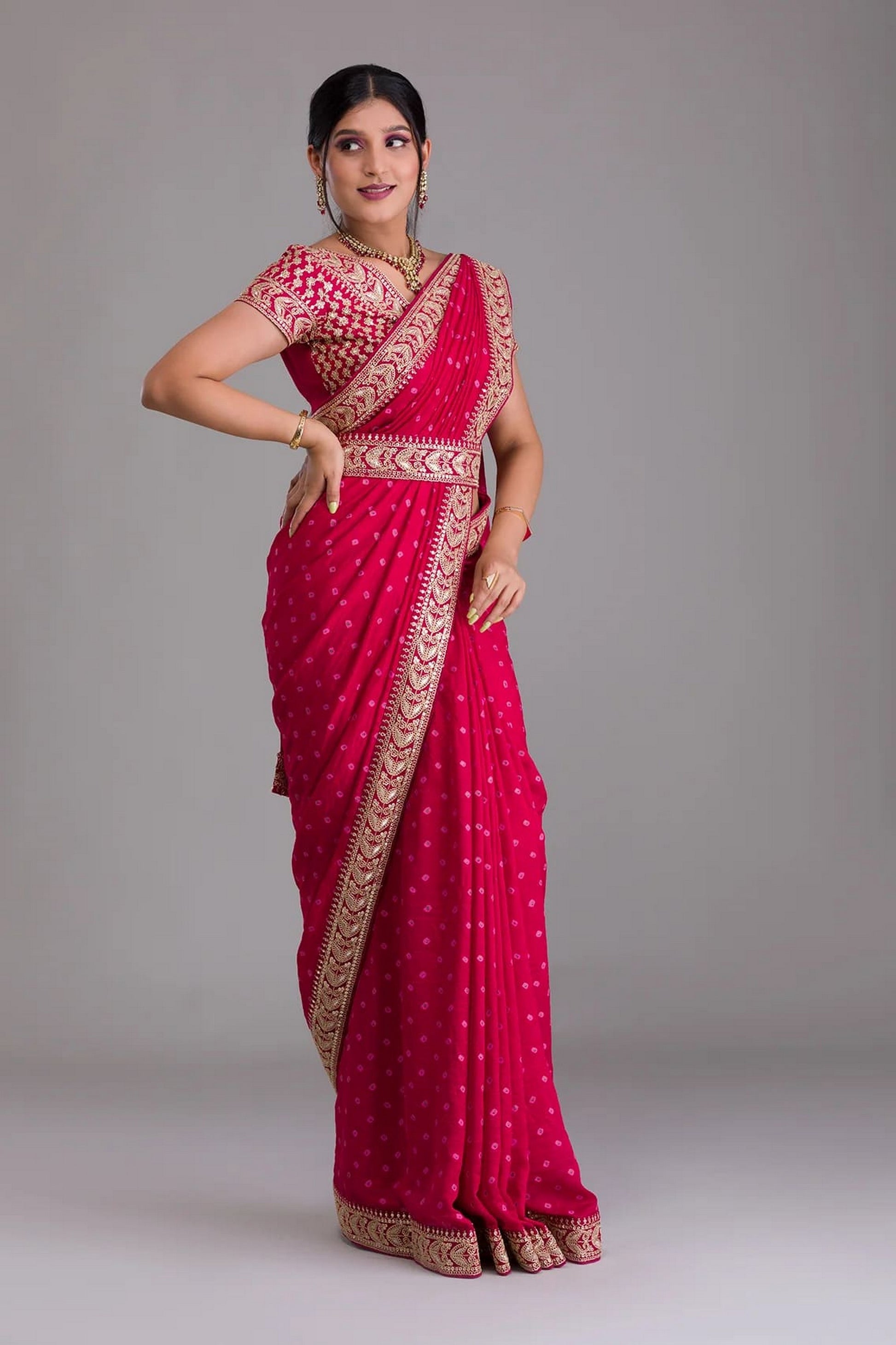 Pink Indian Georgette Saree For Indian Festivals & Weddings - Sequence Embroidery Work, Dori Work