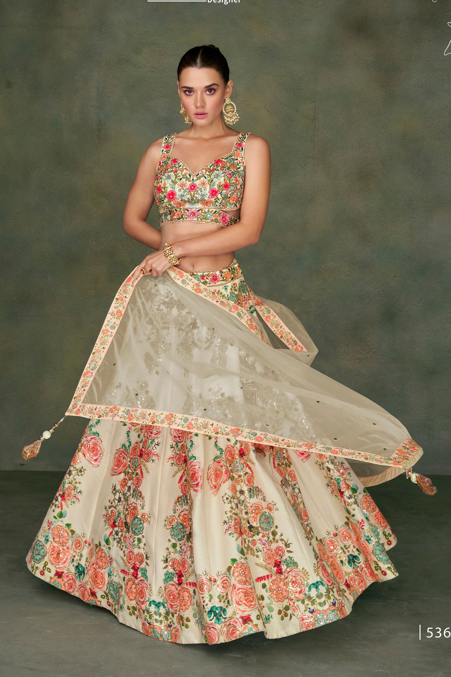 Cream Taffeta Silk Lehenga Choli For Indian Festivals & Weddings - Embroidery Work