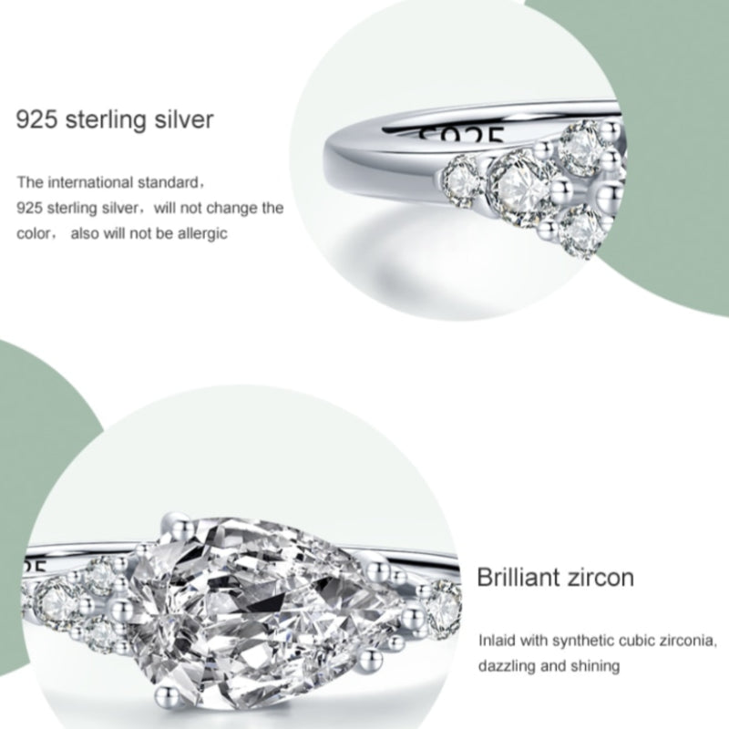 925 Sterling Silver Luxury Water Drop Shape Sparkling Zirconia Rings For Women - Wedding Engagement Fine Jewelry