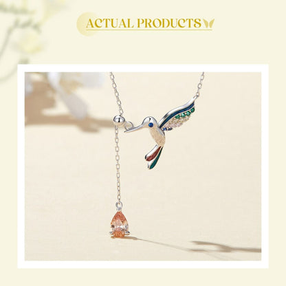 Hummingbird Shape S925 Sterling Silver Necklace with Zirconia Diamond - Exquisite Jewelry