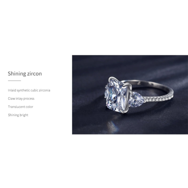 925 Sterling Silver Romantic Luxury Rectangle Cubic Zircon Finger Rings For Women - Wedding Engagement Jewelry