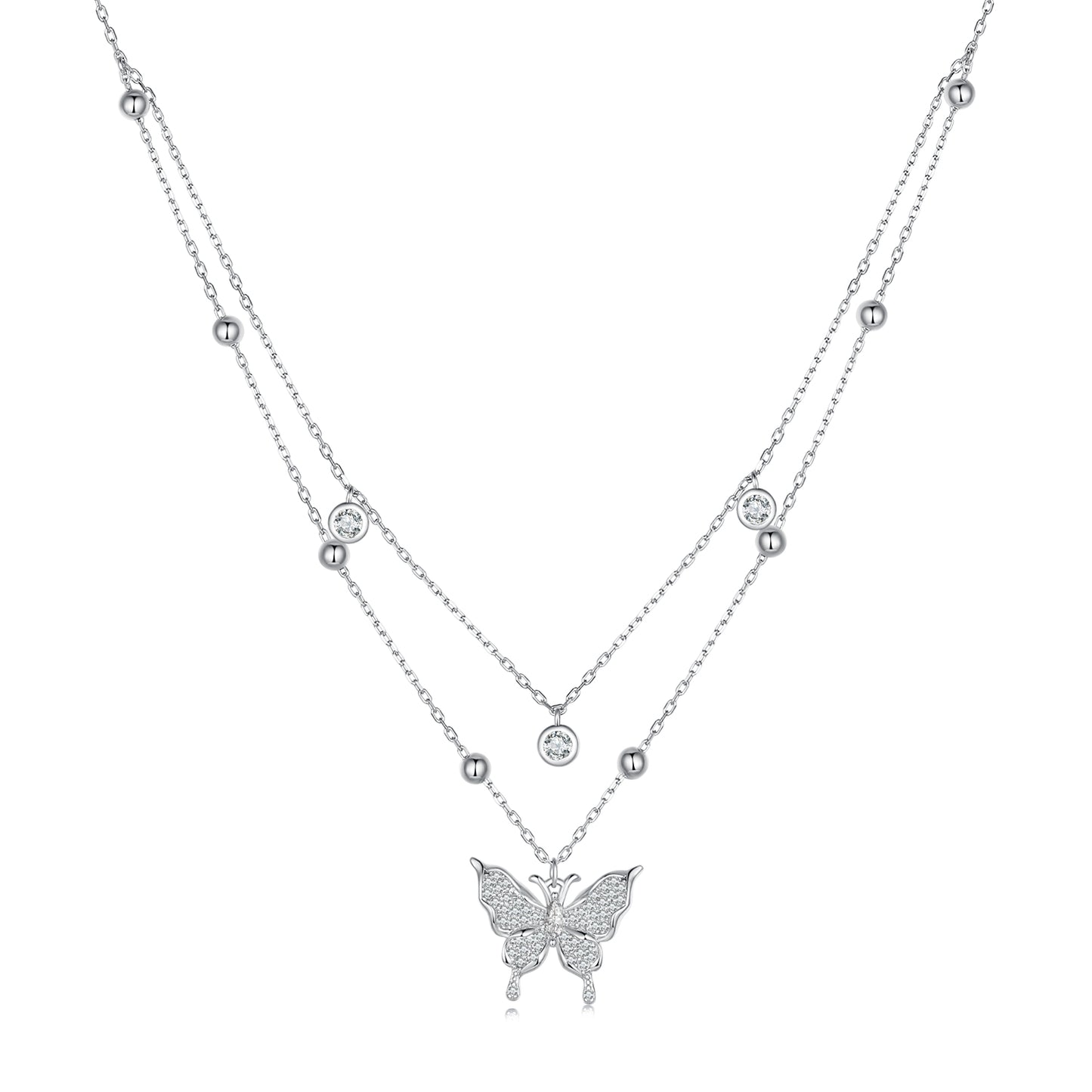 Elegant S925 Sterling Silver Necklace with Zircon Diamond - Butterfly Pendant