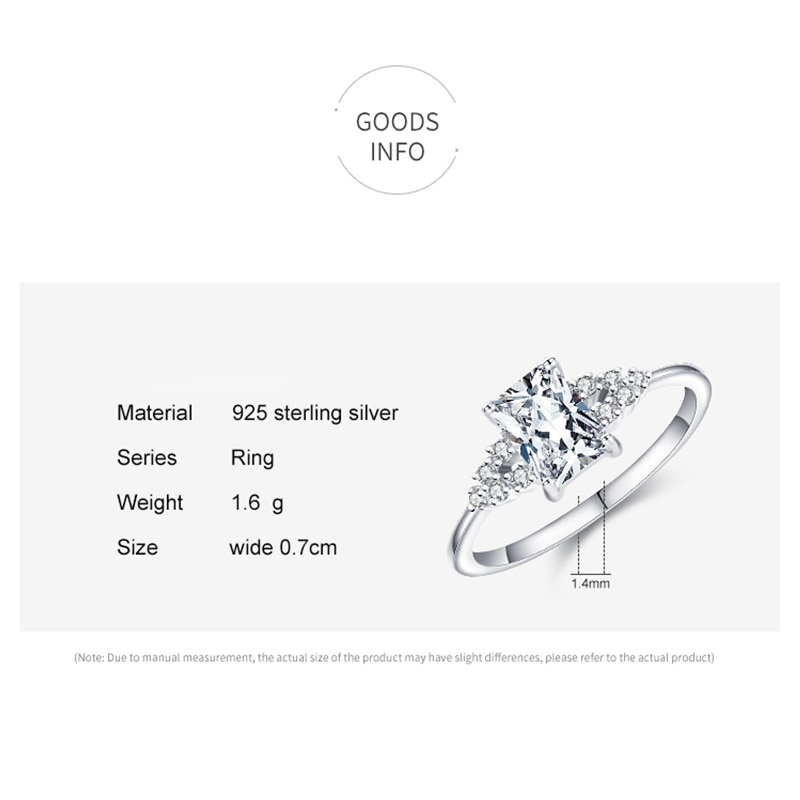 Genuine 925 Sterling Silver Wedding Ring - Luxury Cubic Zirconia Rings For Women Wedding Statement Fine Jewelry