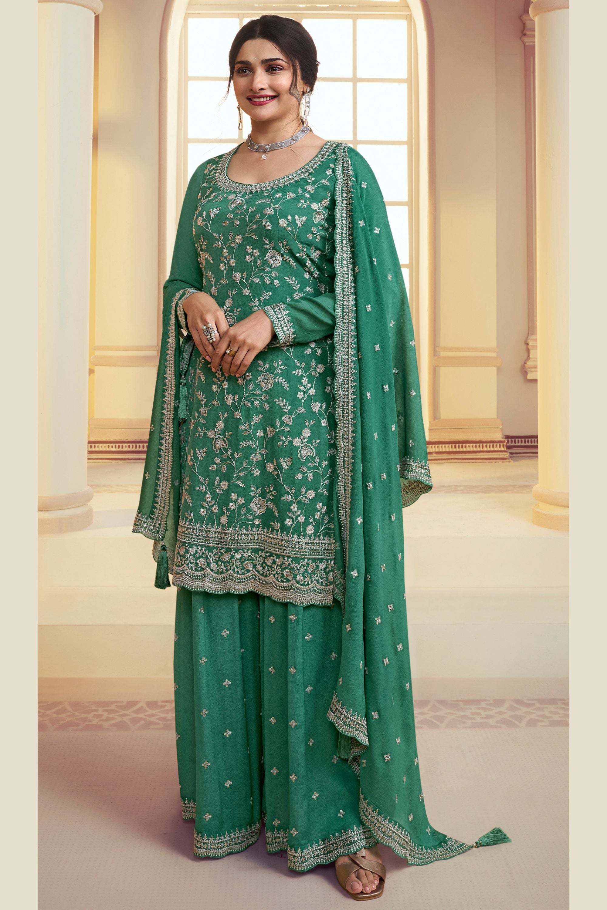 Shop Green Chinon Silk Plus Size (Upto 6XL Size) Palazo Suit Dress HATKE BRIDE Shop Green Chinon Silk Plus Size (Upto 6XL Size) Palazo Suit Dress HATKE BRIDE