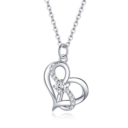 Heart Shape S925 Sterling Silver Necklace with Zirconia Diamond - Elegant Gift