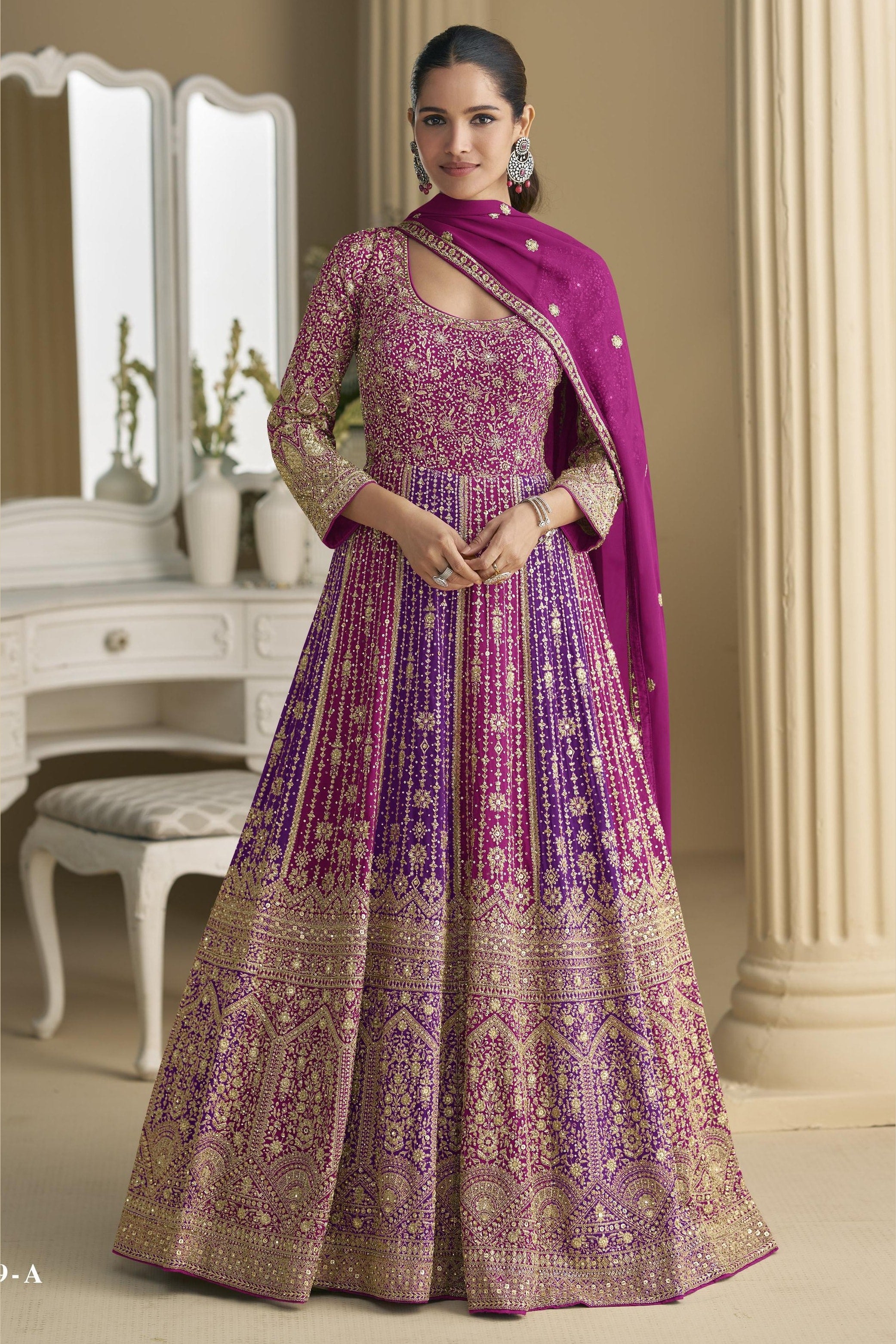Magenta Georgette Anarkali Suit For Indian & Pakistani Wedding Festival - Sequins & Thread Embroidery Work 42 Magenta Georgette Anarkali Suit For Indian & Pakistani Wedding Festival - Sequins & Thread Embroidery Work 42