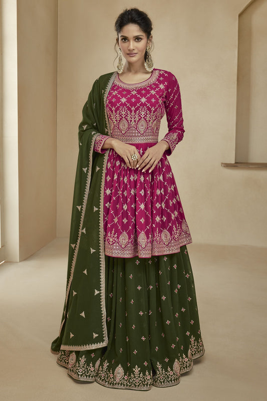 Pink Pakistani Georgette Salwar Kameez For Indian Festivals & Weddings - Thread Embroidery Work