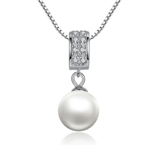 Pearl S925 Sterling Silver Necklace with Zirconia Diamond - Exquisite Engagement Party Wedding Jewelry