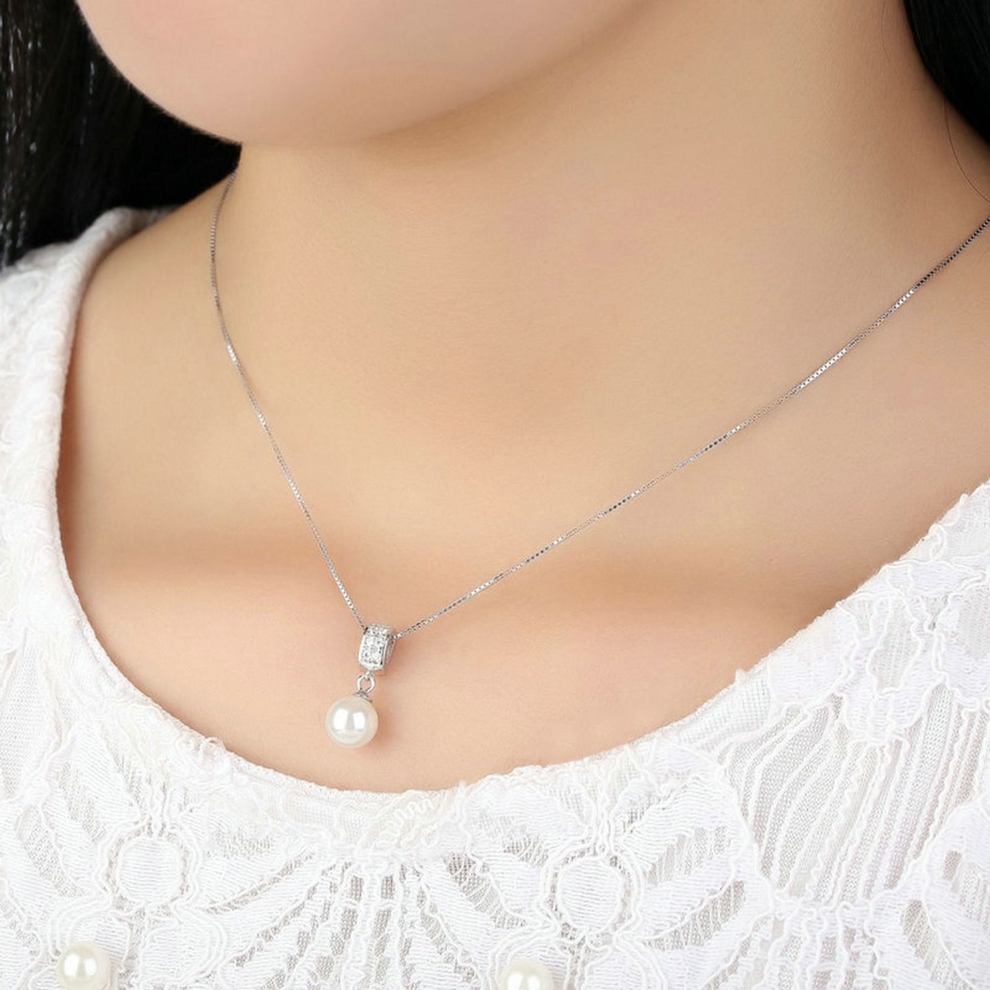 Pearl S925 Sterling Silver Necklace with Zirconia Diamond - Exquisite Engagement Party Wedding Jewelry