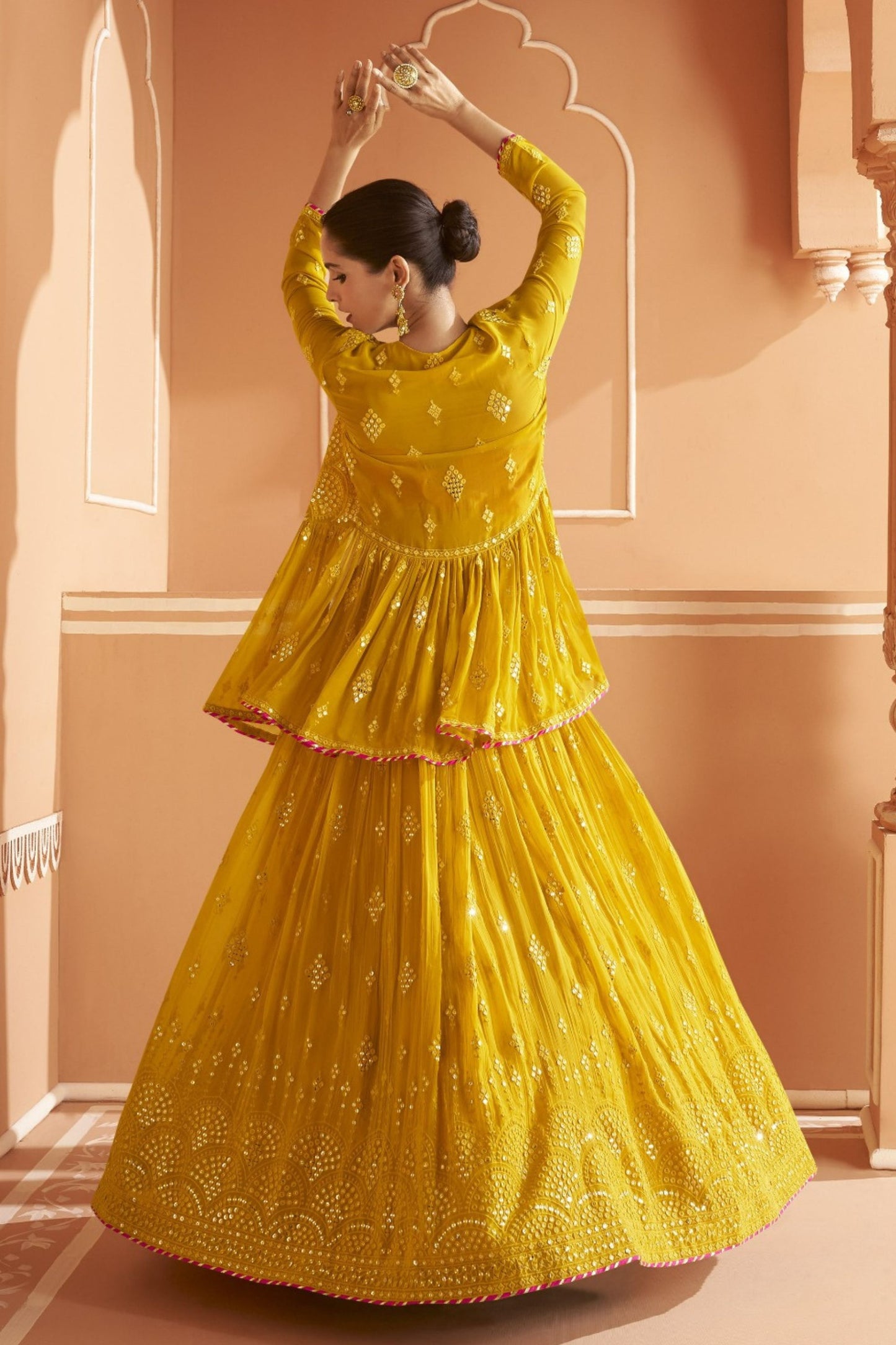 Yellow Dual Tone Lehenga Choli For Indian Festivals & Pakistani Weddings - Embroidery Work