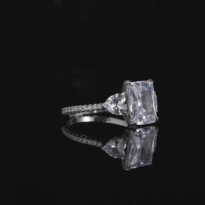 925 Sterling Silver Romantic Luxury Rectangle Cubic Zircon Finger Rings For Women - Wedding Engagement Jewelry