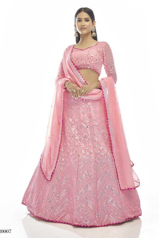 Baby Pink Pakistani Georgette Lehenga Choli For Indian Festival & Weddings - Thread Embroidery Work,