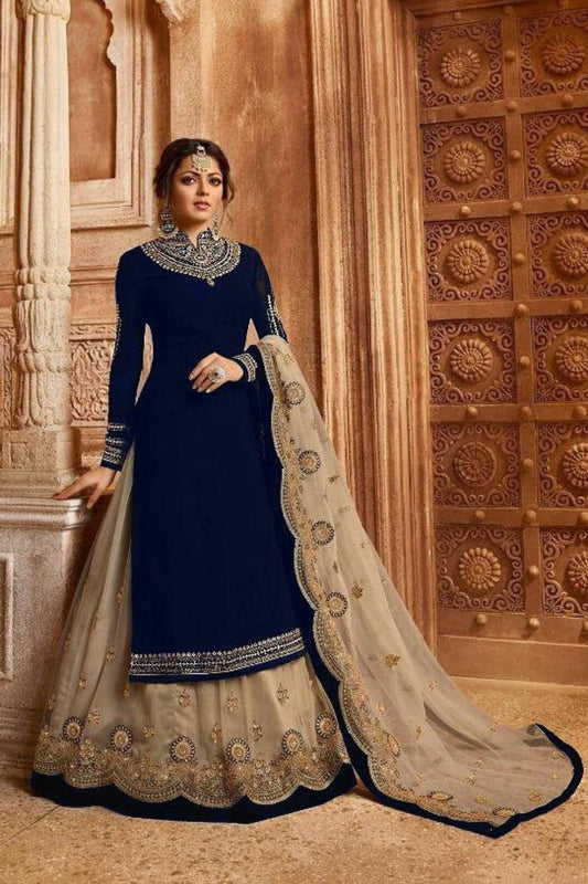 Blue Georgette Pakistani Net Salwar Suit | Salwar Kameez for Wedding - Embroidery Work