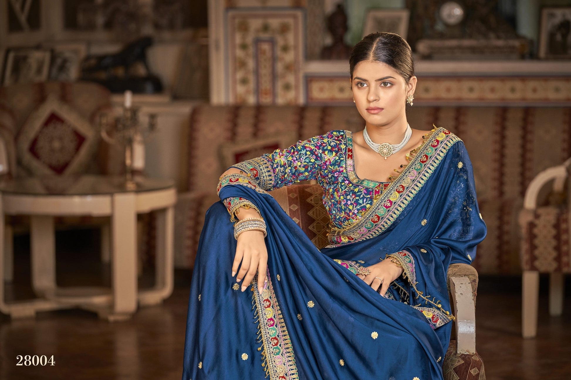 Blue Organza Saree with Blouse Festival Sari Designer Traditional Partywear Wedding Bridal - Embroidery & Zari Work