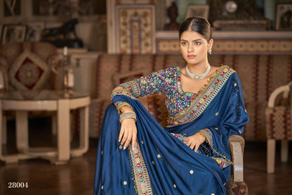 Blue Organza Saree with Blouse Festival Sari Designer Traditional Partywear Wedding Bridal - Embroidery & Zari Work