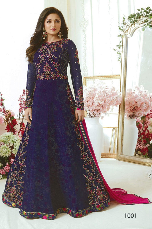 Blue Pakistani Georgette Anarkali Gown For Wedding & Festival - Embroidery Work