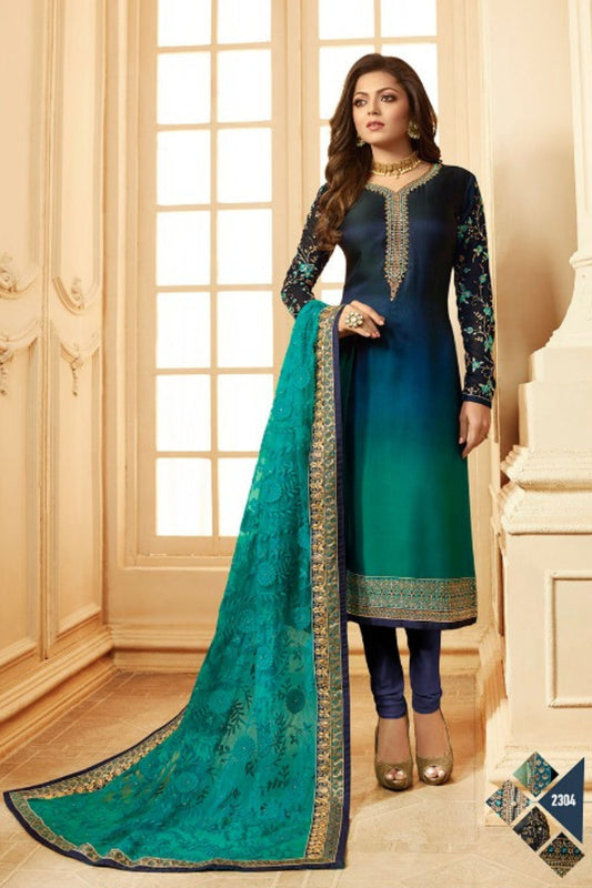 Blue Pakistani Georgette Salwar Kameez For Wedding & Festival - Embroidery Work