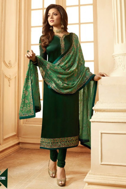 Green Pakistani Georgette Salwar Kameez For Wedding & Festival - Embroidery Work