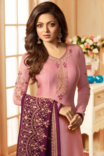 Light Pink Pakistani Georgette Salwar Kameez For Wedding & Festival - Embroidery Work