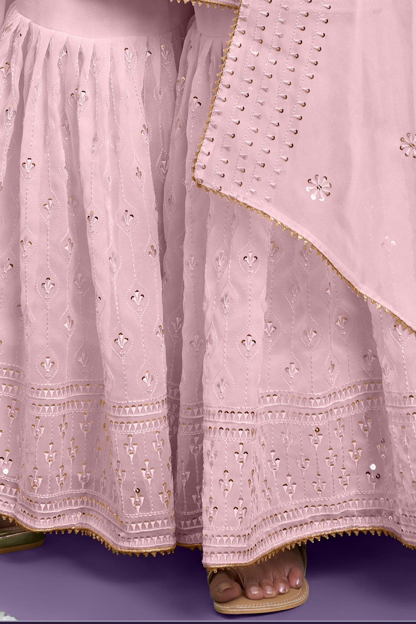Pink Sharara Suits Pakistani Georgette For Indian Festivals & Weddings - Sequence Embroidery Work, Thread Embroidery Work, Khatli Work,