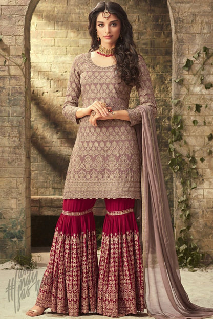 Light Pink Pakistani Georgette Sharara For Wedding & Festival - Embroidery Work