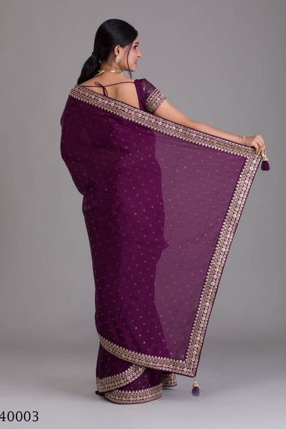 Maroon Indian Art Silk Saree For Indian Festivals & Weddings - Sequence Embroidery Work, Dori Work