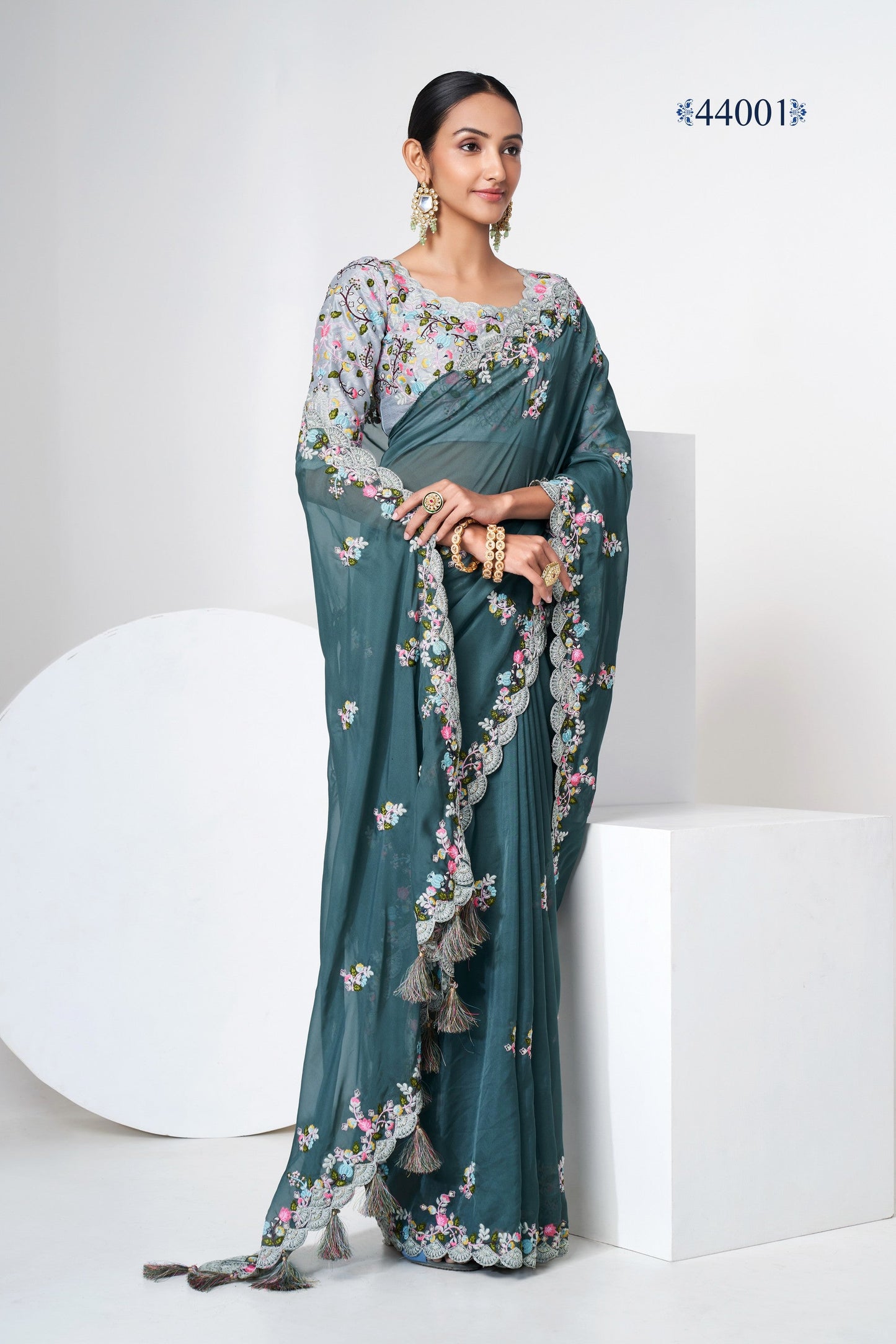 Olive Indian Art Silk Saree For Indian Festivals & Weddings - Thread Embroidery Work, Zari Work, Dori Work