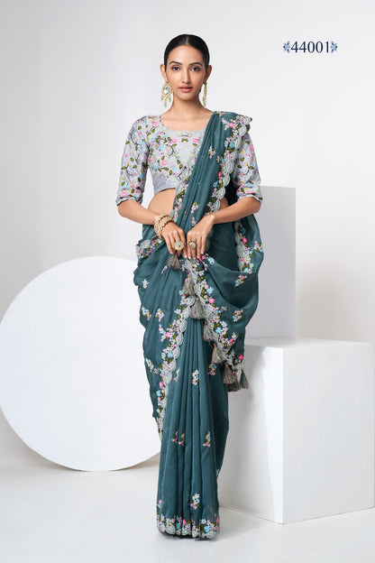 Olive Indian Art Silk Saree For Indian Festivals & Weddings - Thread Embroidery Work, Zari Work, Dori Work