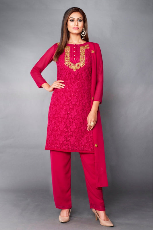 Pink Indian Georgette Dress For Pakistani Festival & Weddings - Sequence Embroidery Work, Thread Embroidery Work, Zari Work