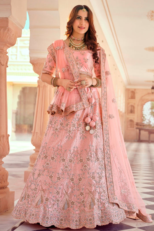 Pink Pakistani Crepe Lehenga Choli For Indian Festival & Weddings - Sequence Embroidery Work, Thread Embroidery Work, Stone Work, Dori Work
