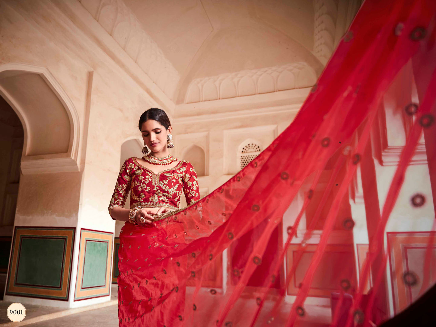 Red Pakistani Art Silk Saree For Indian Festival & Weddings - Sequence Embroidery Work, Zari Work, Dori Work